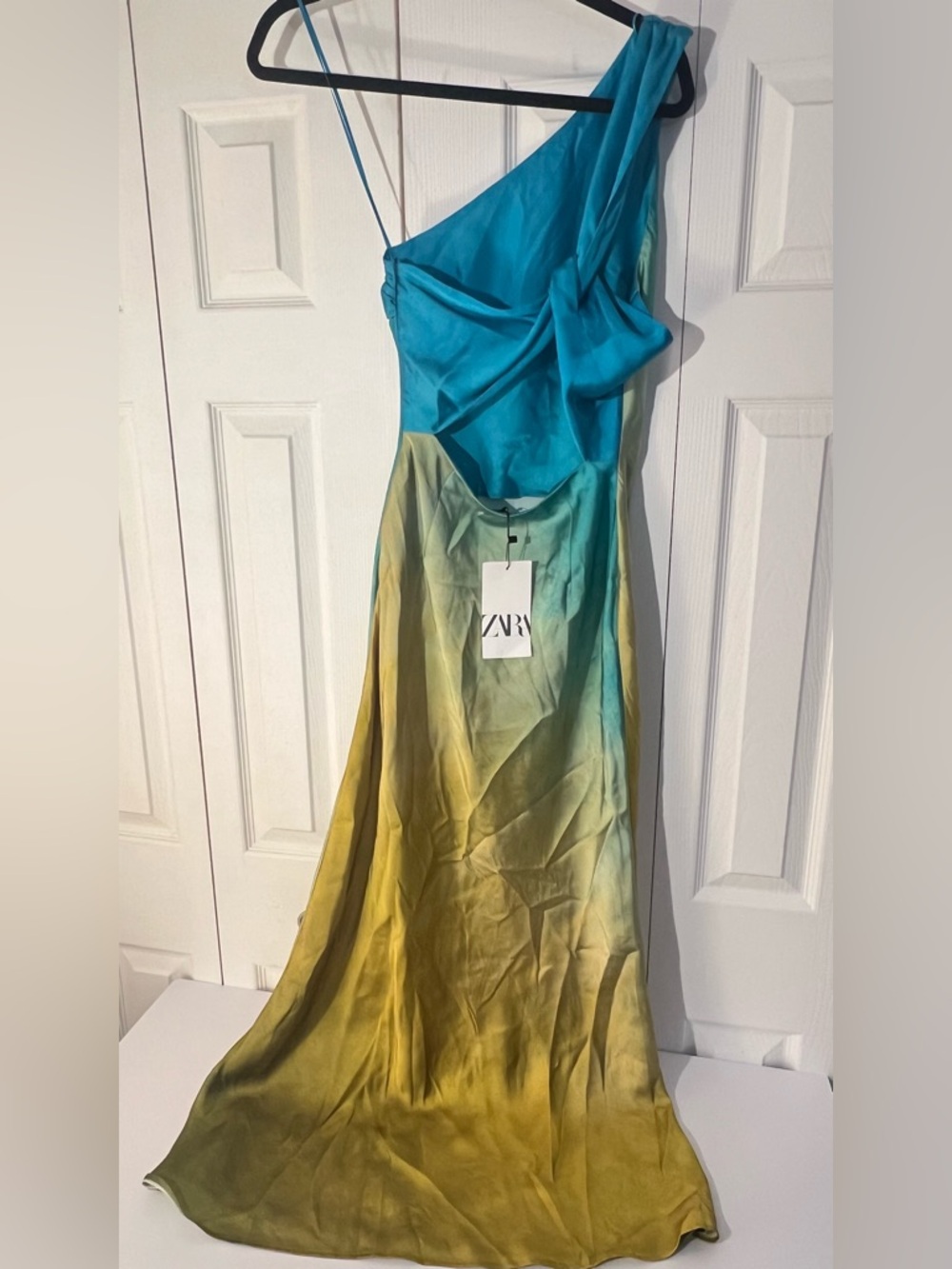 ZARA ASYMMETRICAL SATIN EFFECT TIE DYE DRESS XS NWT - Picture 14 of 16